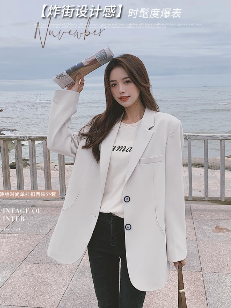 

Beige Balzers Women Spring Clothes Blazer Suit Jacket White Outerwear Korean Fashion Suits Coat Casual Oversize Jackets Elegant