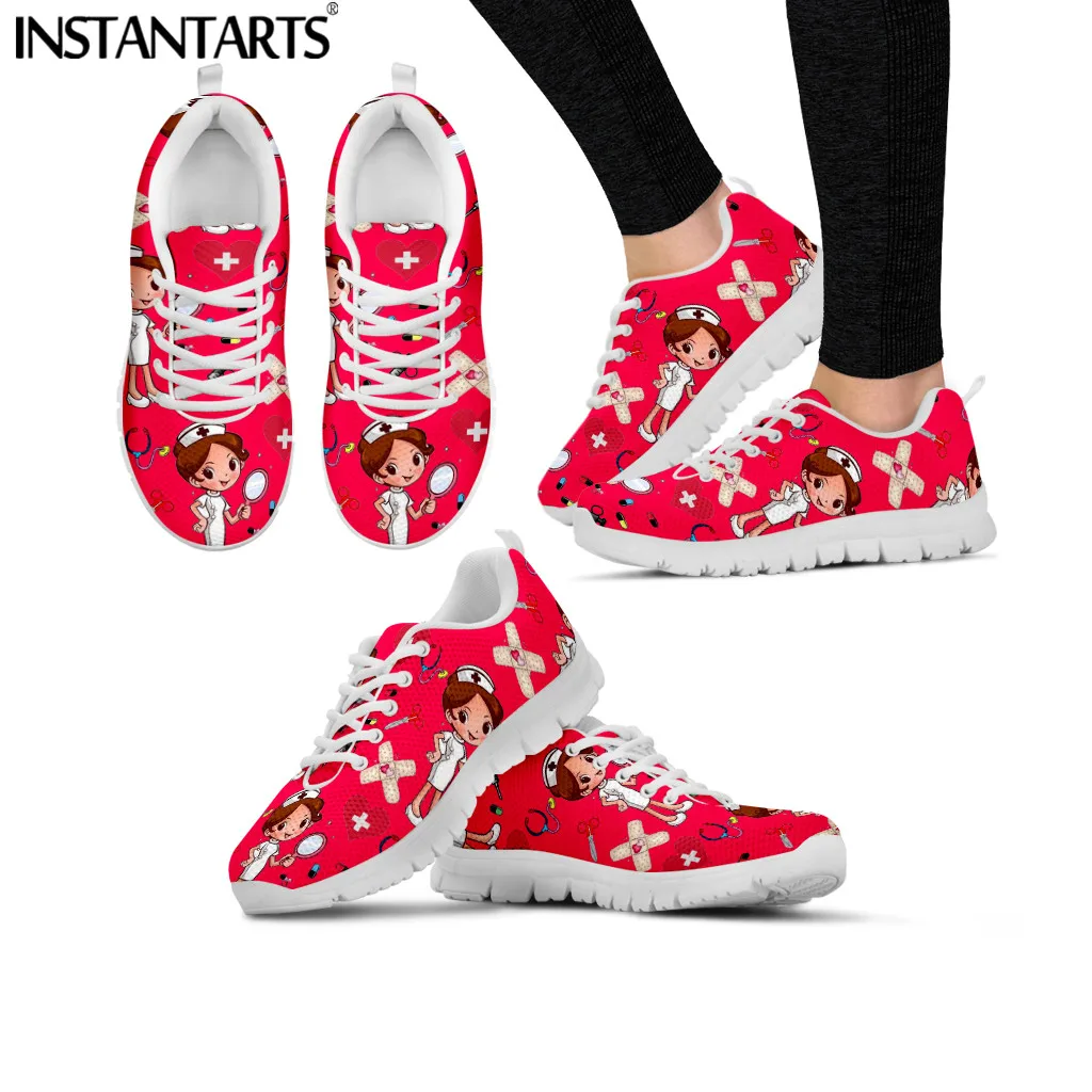 

INSTANTARTS Red Color Women Flats Shoes Funny Cartoon Nurse Pattern Female Spring/Autumn Sneakers Woman Students Girls Footwear