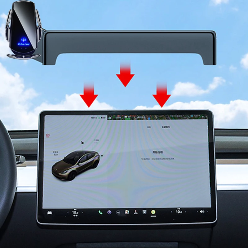 

Car Phone Holder For Tesla Model 3 Y 2017 2018 2019 2020 2021 2022 Screen Fixed Base Navigation Bracket Wireless Charging Stand