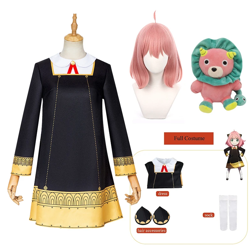 

Anya Forger Cosplay Dress SPY X FAMILY Cosplay Costume Black Dresses Wig Doll Suit Halloween Costumes Clothing for Aldult Child