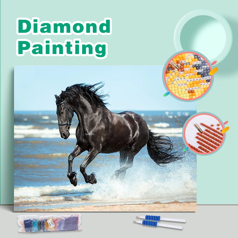 

CHENISTORY 5d Diamond Painting Full Square Round Horse Animal Diamond Embroidery Mosaic Kits Arts And Crafts Home Decoration