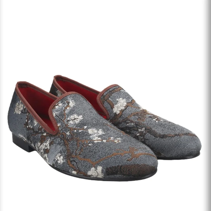 

Слипоны мужские с цветочным принтом, модные ботинки ручной работы, удобные модельные туфли с низким верхом, в китайском стиле, повседневная обувь