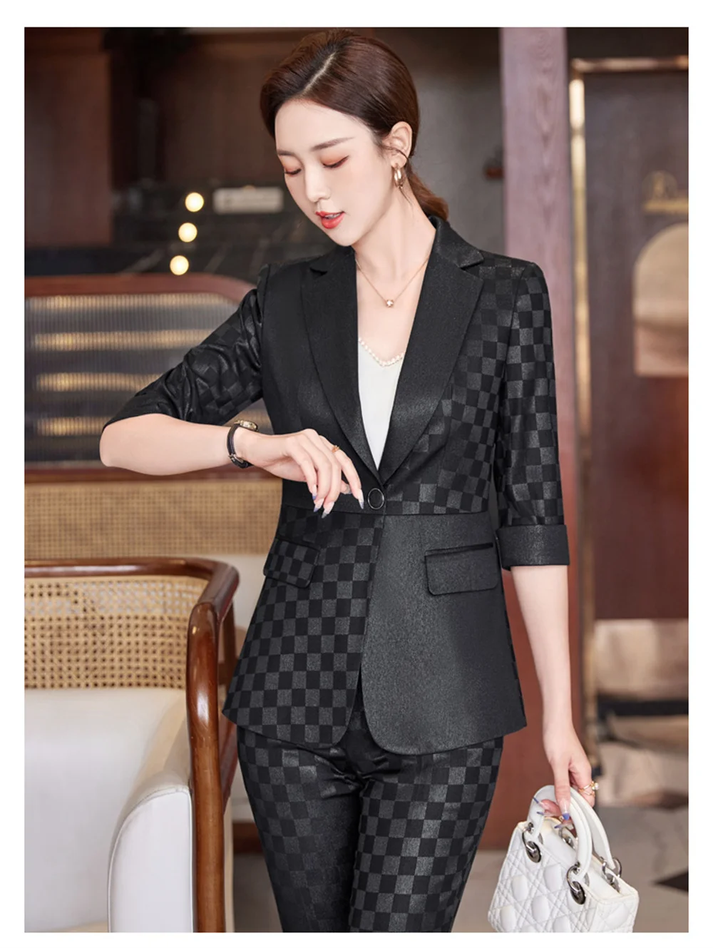 Women Pant Suit 2023 New in Korean Casual Business Slim Plaid Blazer Jackets Pants Elegant Femme Blazer Trousers 2 Piece Sets