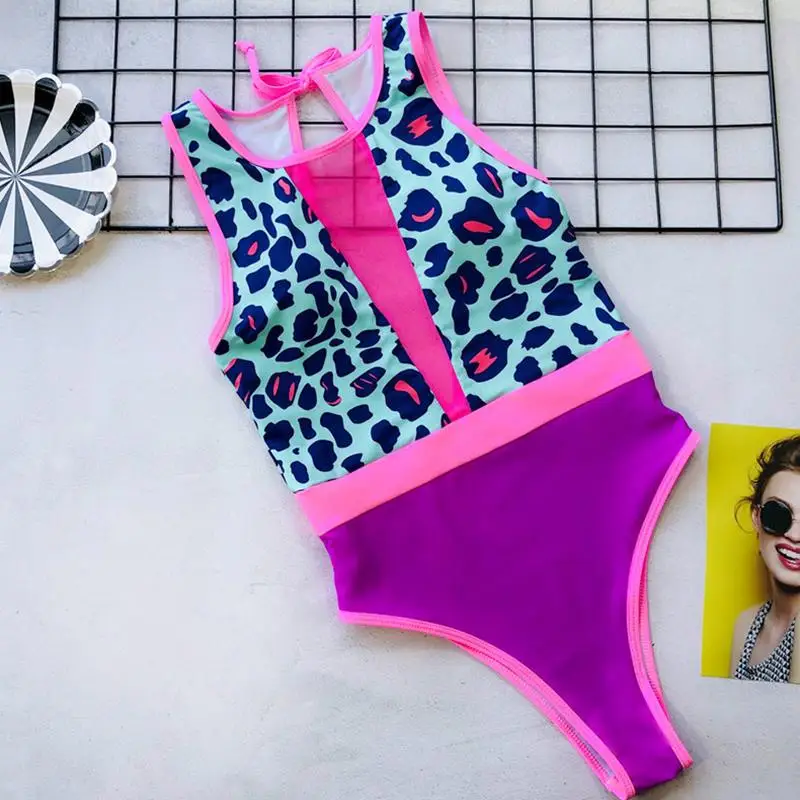 

Sexy Leopard Print Mesh one piece Swimwear Women Push Up bathing suit 2022 New High Neck Swimsuit Female Deep V Beach wear 5211
