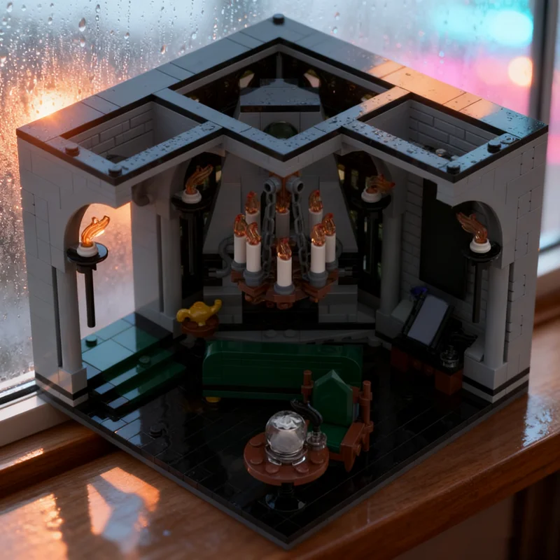 Фото Набор для сборки модели MOC Sl Therin Common Room Magic Wizard из 667 деталей: модуль-диорама, фигурки, корабли, роботы, самолеты, поезда. Игрушка-конструктор, подарок. №1