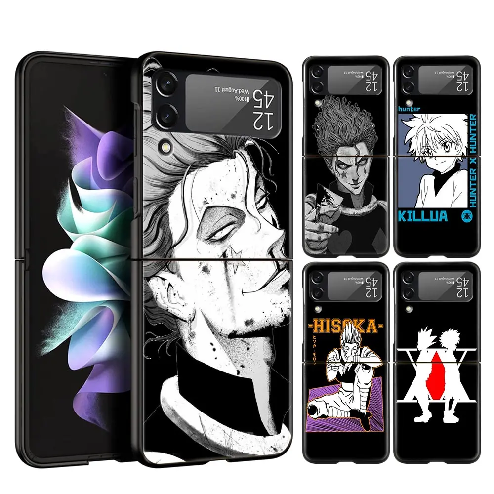 

For Samsung Galaxy Z Flip 3 4 5G Hard Black Folding PC Phone Case hunter x hunter Hisoka Gon Killua For Samsung Z Flip3 Cover