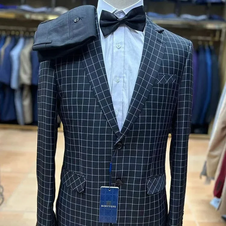 Клетчатые облегающие костюмы для мужчин комплект из 2 предметов с высокой талией