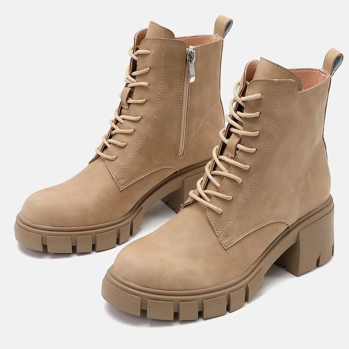 

Round Toe Rock Shoes Woman Lace Up Boots Clogs Platform Winter Footwear Boots-Women Autumn Ankle High Heel Rubber Med Leather 20
