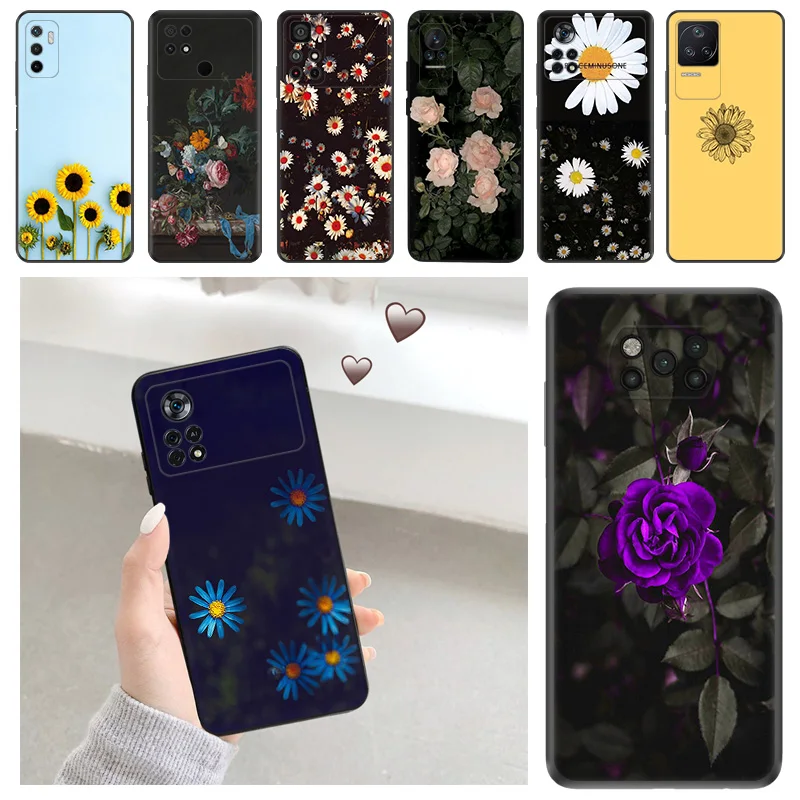 Чехол для телефона Xiaomi POCO X5 M3 M4 M5 C40 C50 C51 F3 F4 F5 X4 X3 F1 14 Дейзи Подсолнух красная роза