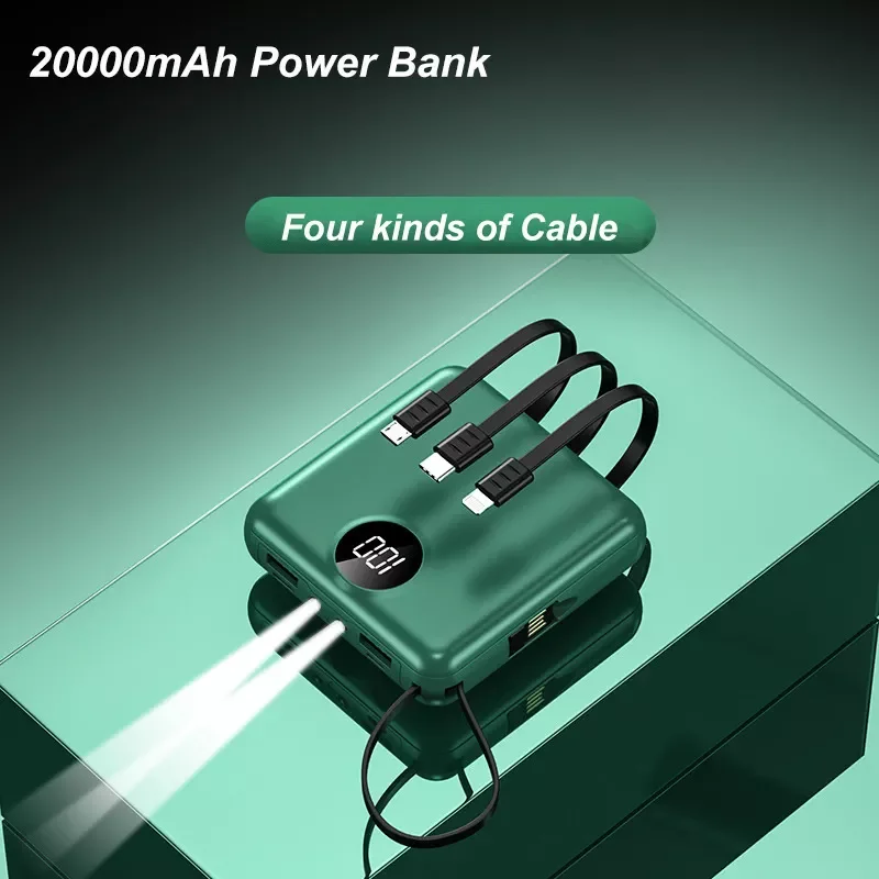 

Vogek Power Bank Portable Phone Charger LED Digital Display Power Adapter Type C 8pin Charging Cable Flashlight USB Powerbank