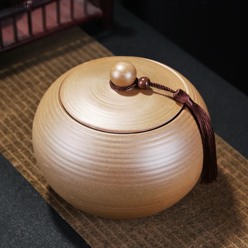 

Шероховатая керамика, круглая чайная банка большой емкости, кофейный столик, керамическое изделие с крышкой, влагостойкий чайный набор для ...