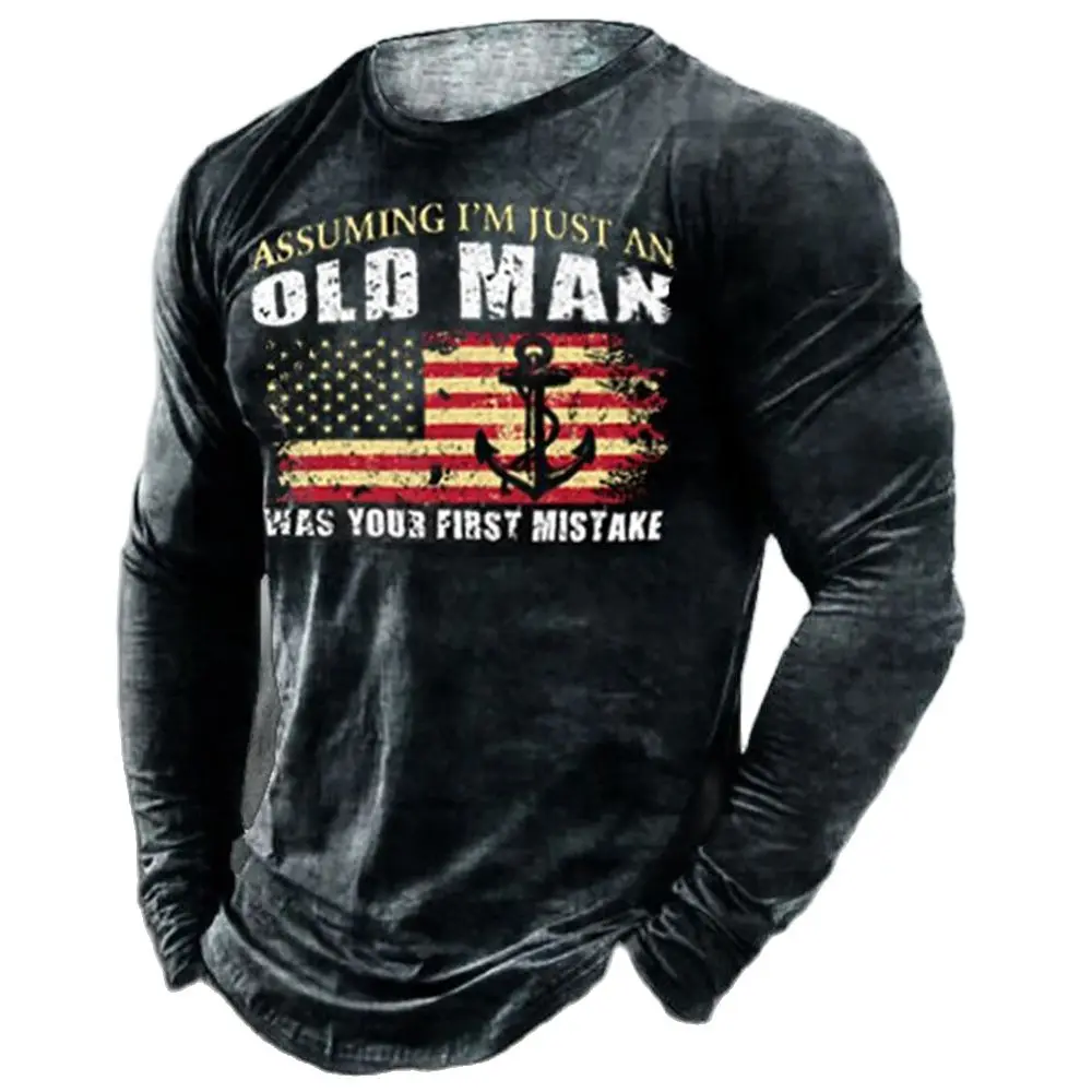 

Retro American Flag 3D Printed Long-Sleeved Men's T-shirts Autumn Spring Loose Casual Fashion All-Match O-Neck Long Sleeve Tops