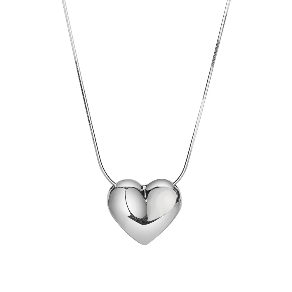 

KK New S925 Sterling Silver women's Necklace Fashion Design Smooth Big Love Pendant Korean Simple Style Accessories