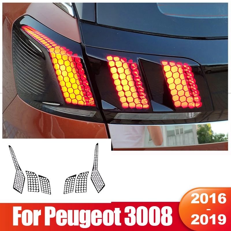 

For Peugeot 3008 2016 2017 2018 2019 3008 GT Rear Tail Light Lamp Honeycomb 3D Sticker Protector Car-styling Accessories 6pcs