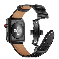 premium leather strap for apple watch 7 45mm 41mm 6 5 se 44mm 40mm butterfly buckle smart watch wristband for iwatch 3 42mm 38mm