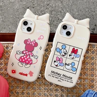 disney mickey and minnie mouse 3d kitty bow tie phone case for iphone 11 12 13 pro max x xs xr silicone tpu transparent cover