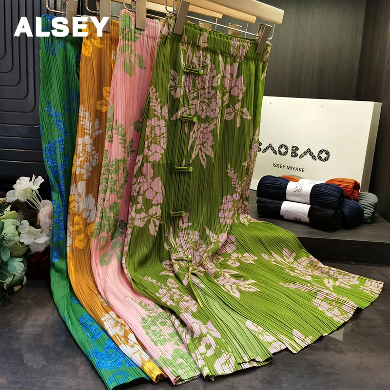 

Плиссированная юбка в китайском стиле ALSEY Miyake, элегантная плиссированная юбка с разрезом на бедрах, новая летняя юбка