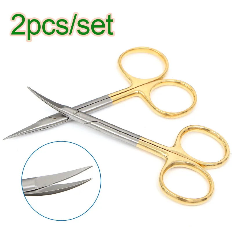 

2pc/set 9.5CM bend head Ordinary cheap medical surgical eye scissors beauty scissors cut tissue scissors