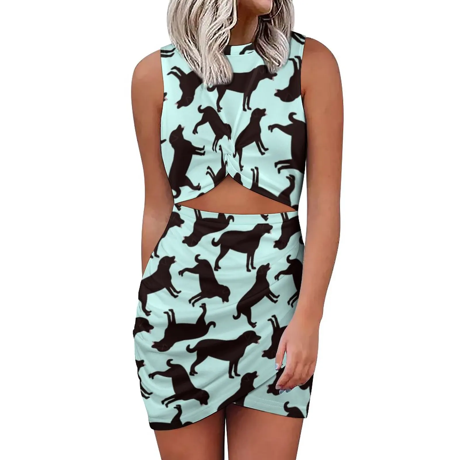 

Женское облегающее мини-платье без рукавов, черное платье с рисунком животного, большие размеры