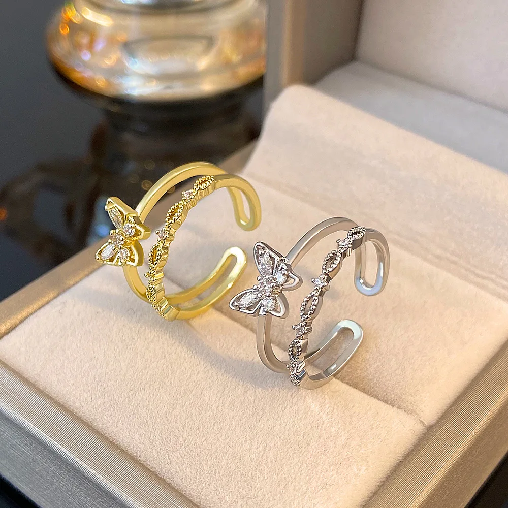 

Delicate Butterfly Ring for Women Cute Butterfly Shaped Adjustable Opening Inlaid Zircon Rings Gift for Girlfriends Jewelry 2023