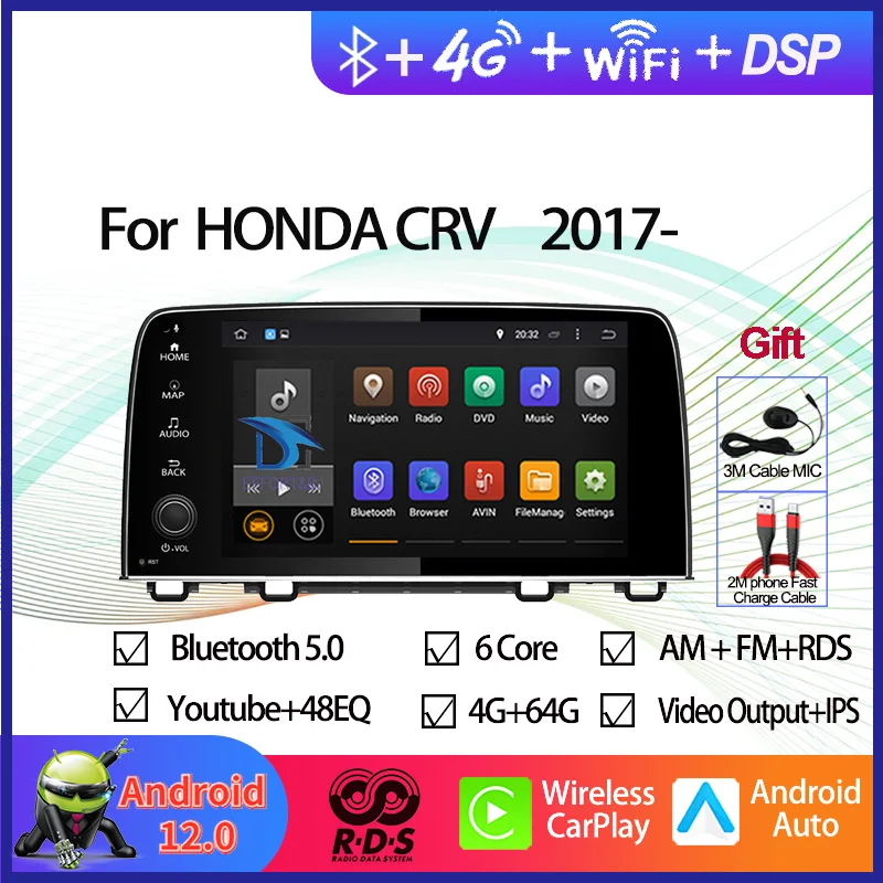 

Автомагнитола 9 дюймов Android для HONDA CRV 2017-Автомобильный GPS-навигатор, мультимедийный DVD-плеер с BT WIFI RDS