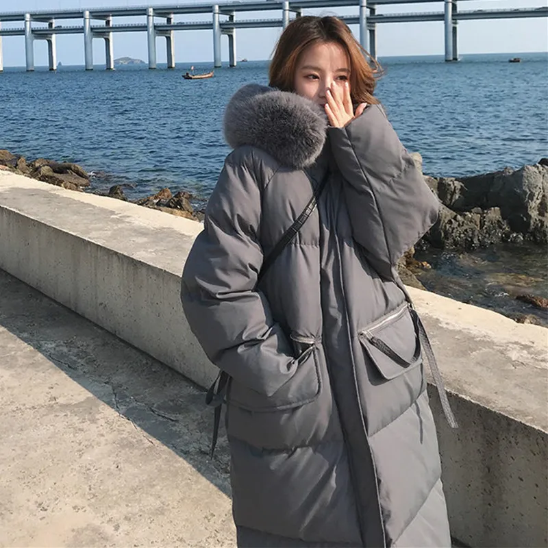 Autumn Winter Women Solid Loose Padded Thick Jackets Long Jacket Parkas Casual Hooded Long Sleeve Warm Down Cotton Coats Female