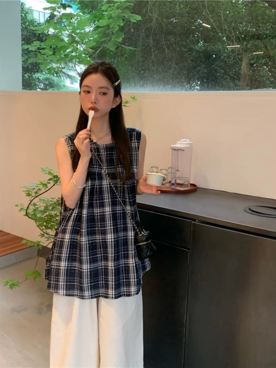 Модные японские рубашки в клетку для женщин Новинка лета 2024 свободный милый и