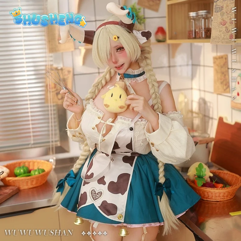 Фото Новый милый костюм коровы Овари из Azur Lane для косплея, комплект для девочек, на Хэллоуин, карнавал, на каждый день, платье Овари №3
