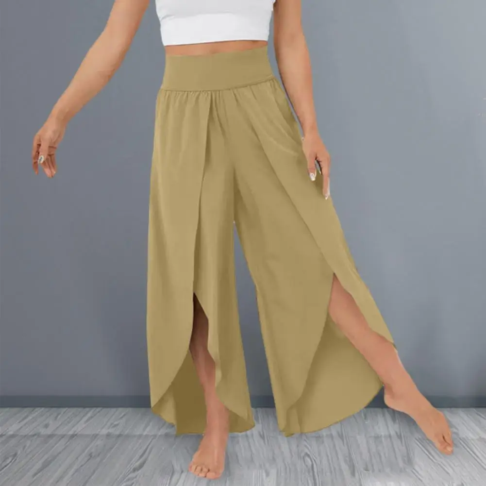

Trendy Women Yoga Trousers Wide Leg Breathable Women Culottes Wide Band Women Yoga Trousers