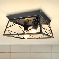 depuley 2 light rustic square flush mount ceiling light with black wooden metal lampshade for bedroom balcony dining room e26
