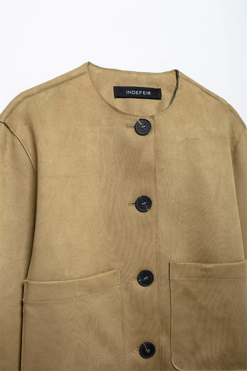 Женская куртка осень 2024 новая мода однотонный женский кардиган укороченная