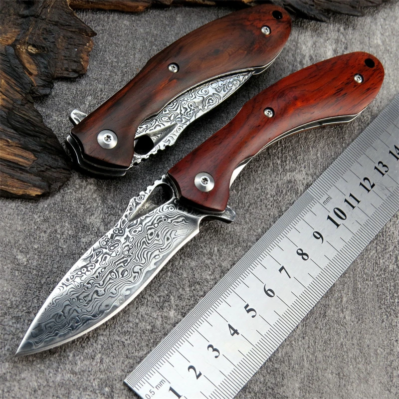 

Карманный складной нож Eafengrow sitive ST231, клинок из дамасской стали + VG10, с деревянной ручкой, для повседневного использования, охоты, туризма