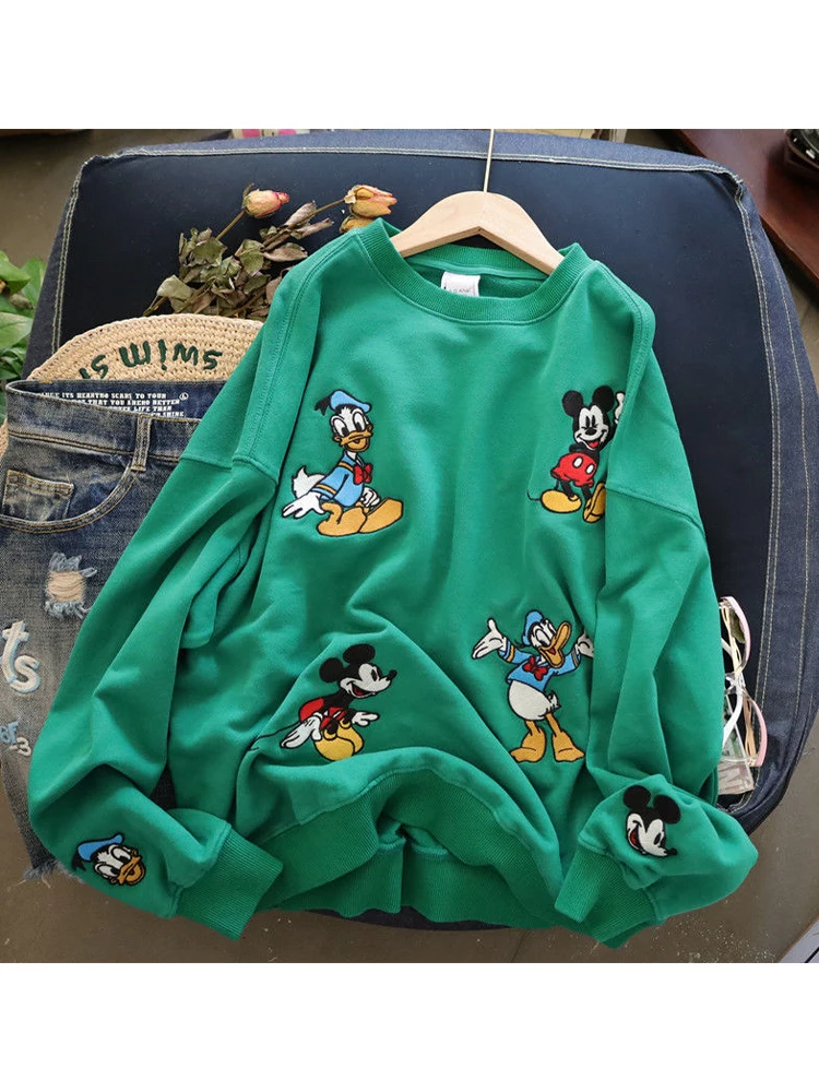 

Disney Donald Duck Women Pullover 2022 Black White Stripes T Shirt O Neck Long Sleeve Top Casual Loose Harajuku Korean Fashion