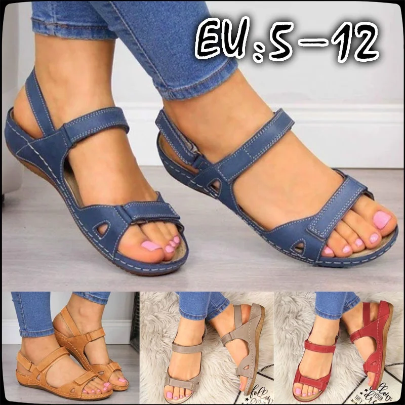 

Women's Flat Sandals 2020 Summer Open Toe Solid Color Artificial Leather Casual Platform Roman Sandals