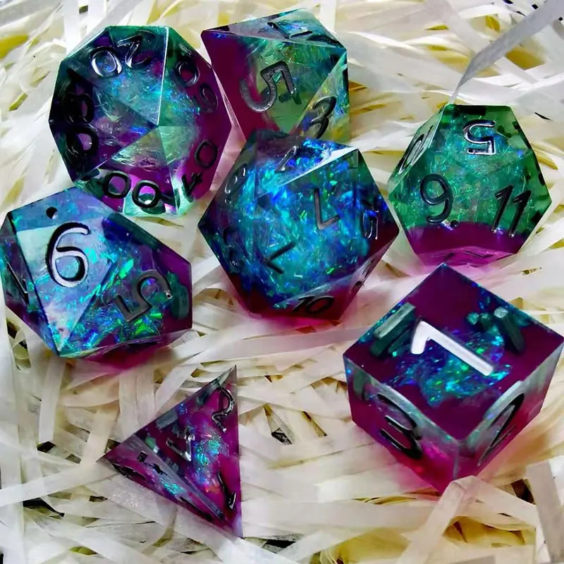 

7pcs/set DND Rainbow Colored Dice Handmade Resin Polyhedral Dice Set for RPG Role-playing Games Tabletop Games Entertainment