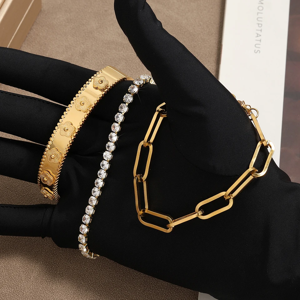 Женский Повседневный Браслет из нержавеющей стали с цветком сливы 5 листов