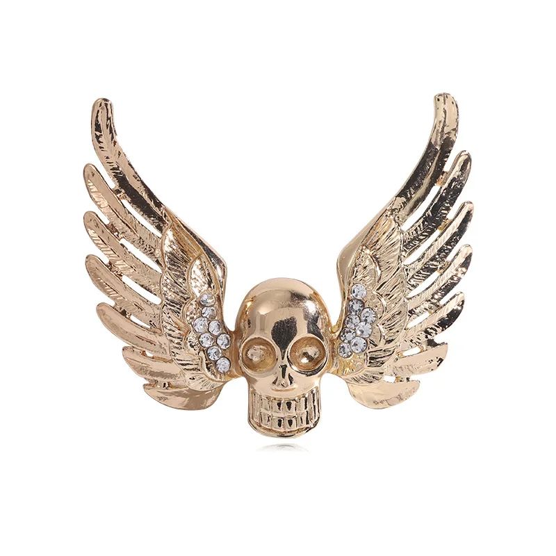 

New Crystal Skull Brooches for Women Men High-end Metal Rhinestone Wings Lapel Pins Punk Style Badge Jewelry Accessories