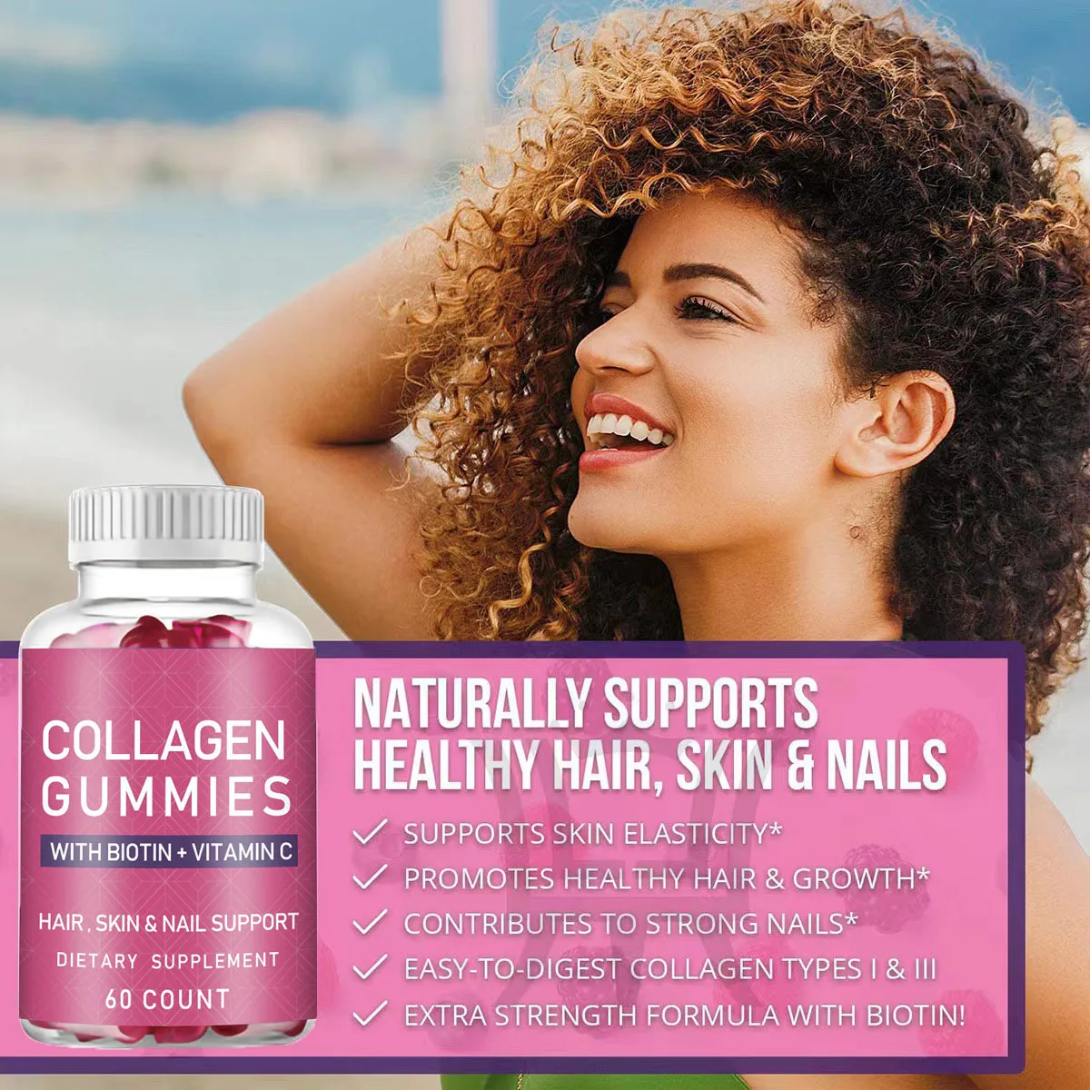 

1 Bottle Collagen Gummies Jelly Pectin Collagen HAIR SKIN & NAIL SUPPORT DIETARY SUPPLEMENT Collagen Protein Health Care