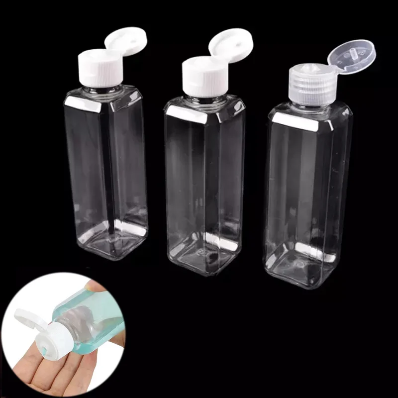 

1pc/2pc 100ml Portable Transparent Plastic Bottle with Flip Cap Refillable Travel Cosmetic Shampoo Lotion Container Accessories