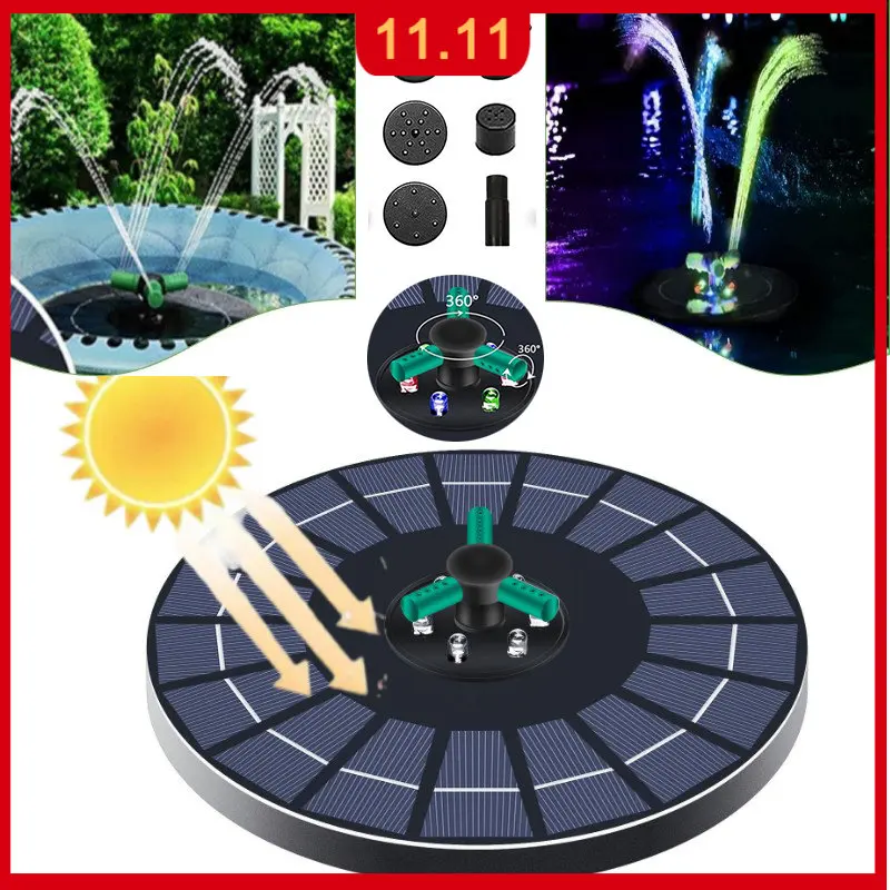 

Плавающий фонтан на солнечной батарее с поворотным дождевателем, красочная светодиодная подсветка, помпа для водяного фонтана, пруда, птиц...