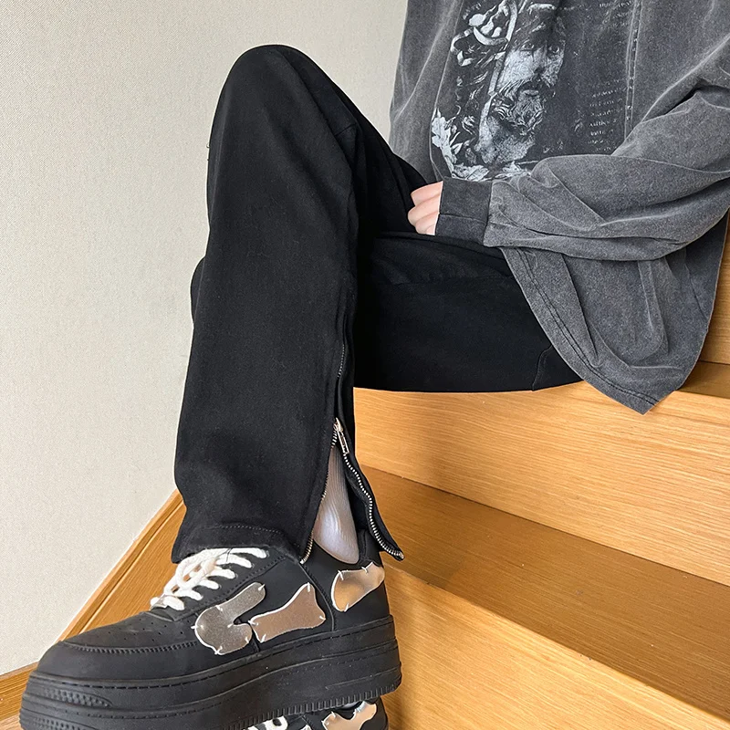 Spring Black Jeans Men Slim Fashion Harajuku Casual Zipper Straight Jeans Men Streetwear Hip-hop Denim Pants Mens Trousers S-2XL