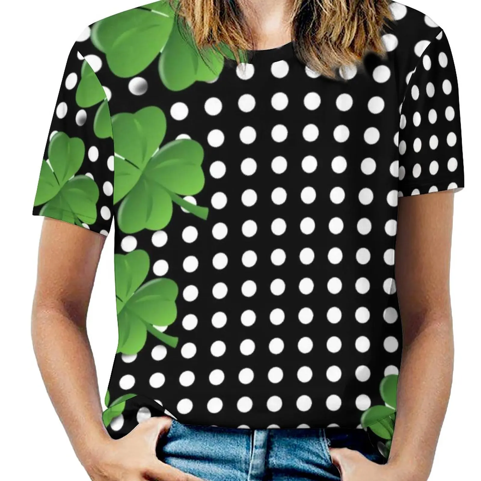 

Black White Polka Dot T-Shirts St Patricks Day Irish Shamrocks Basic Big Size T-Shirt Short Sleeve Womens Trendy Tshirt Tops
