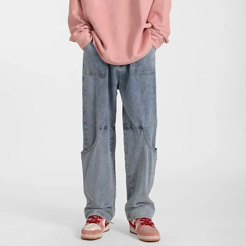 DEEPTOWN Patchwork Straight Jeans Men Streetwear Fashion Denim Pants Hip Hop Trousers Male Loose Casual Jananese Spring Plus 5XL