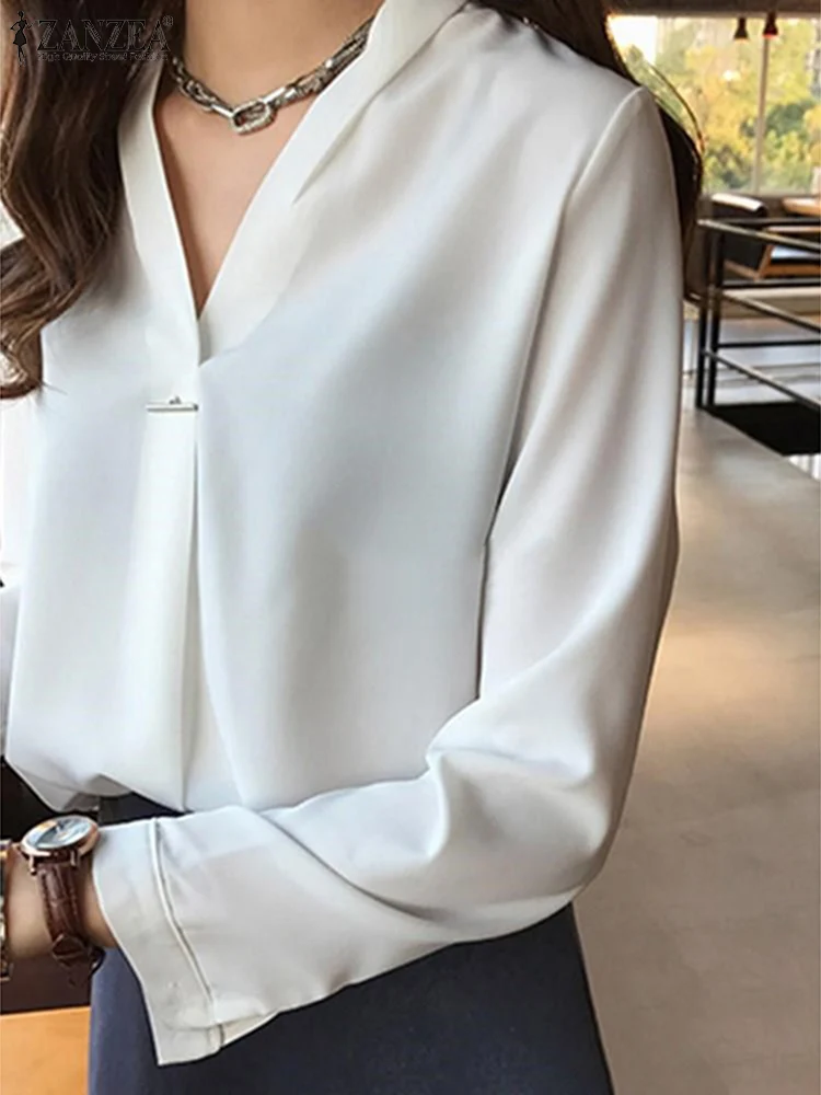 

Women Casual Long Sleeve Irregular Hem Shirt 2022 Stylish Solid Blouse ZANZEA Baggy Office Work Chemise Elegant Slim Tunic Tops