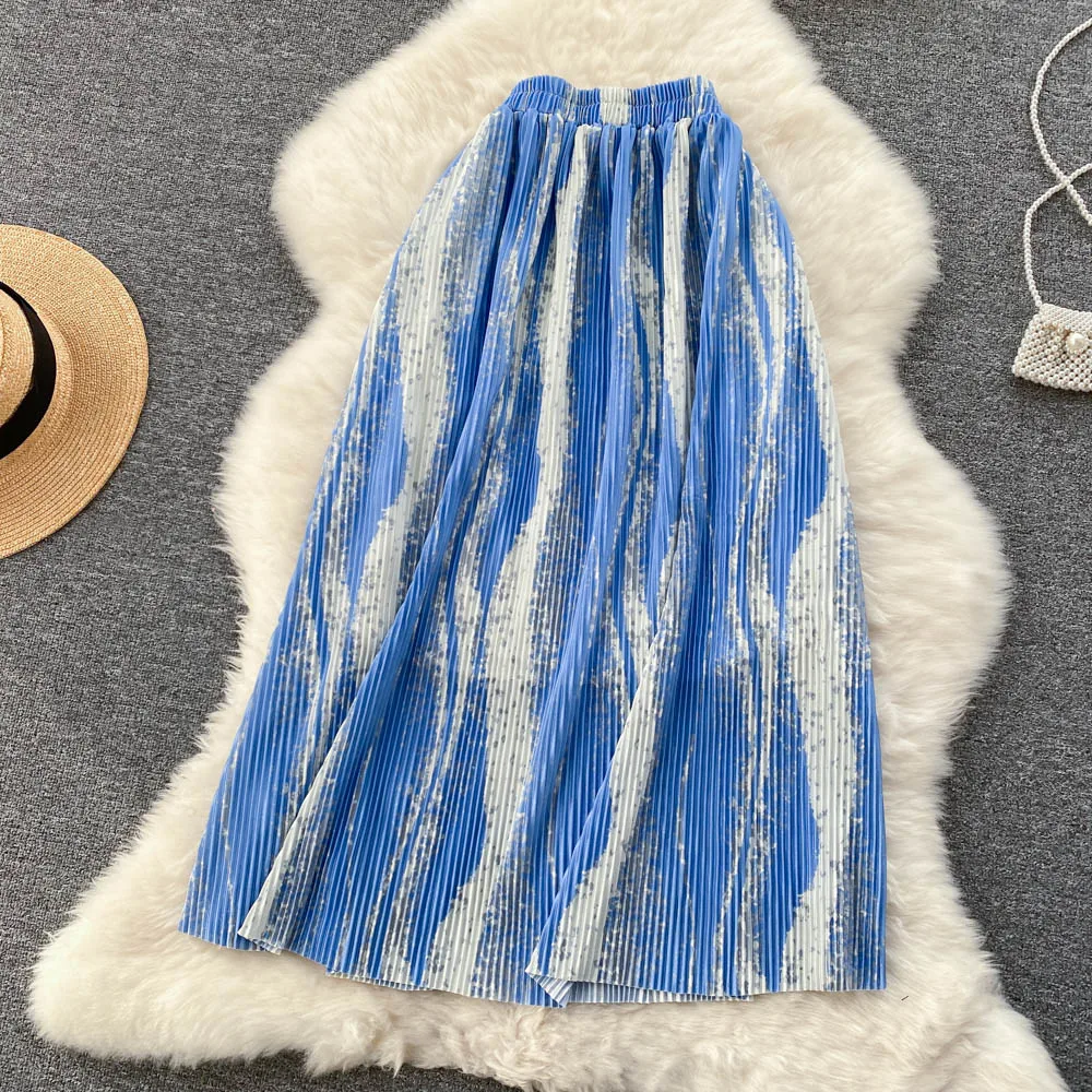 

2022 New Summer Japanese Preppy Style Women Skirts Vintage Elegant A-Line High Waist Faldas Mujer Korean Beach Style Skirt