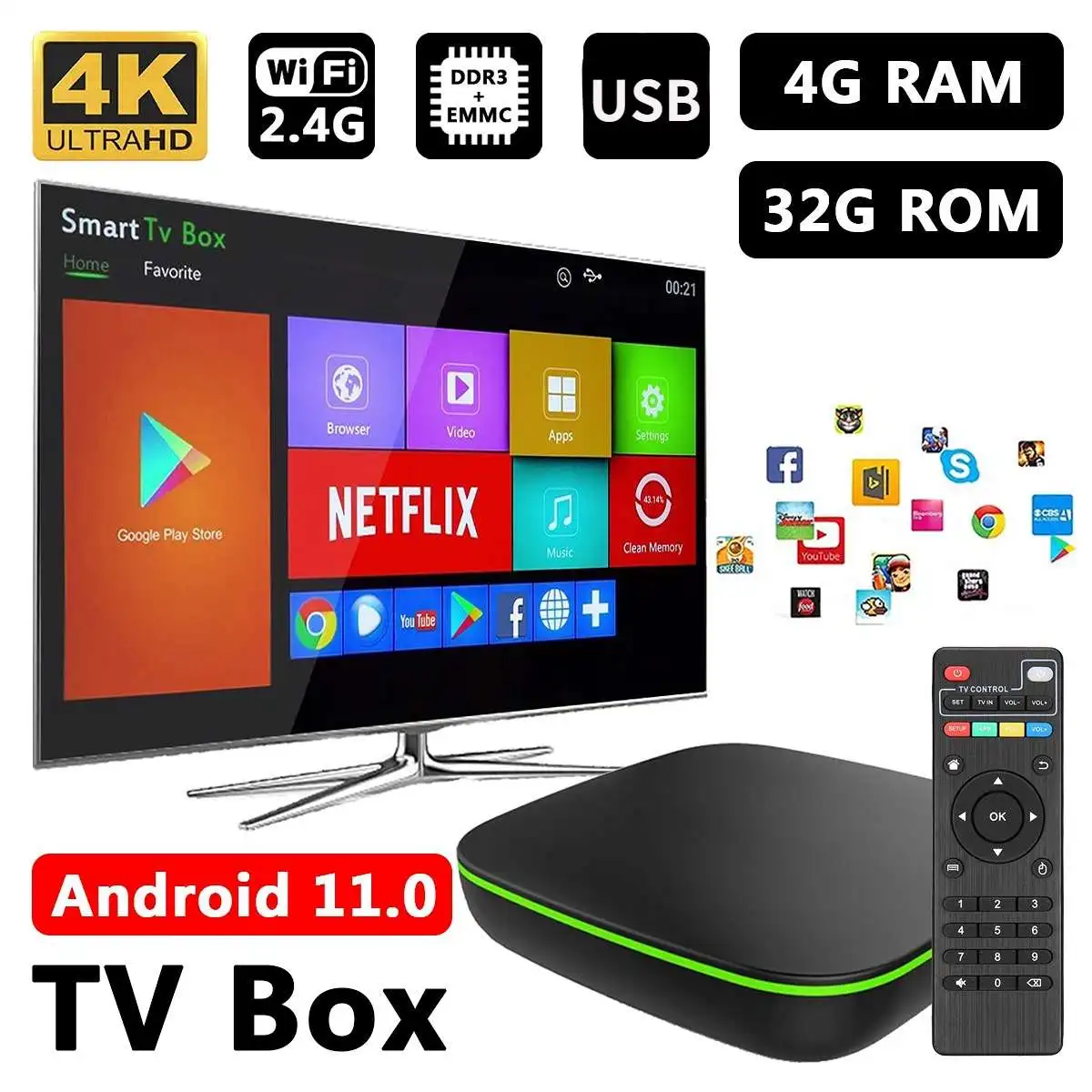 

Обновленная ТВ-приставка на Android 11, ТВ-приставка DDR3 + EMMC, 4K, 2,4 ГГц, Wi-Fi, ОЗУ 32 ГБ, медиаплеер, очень быстрая телеприставка