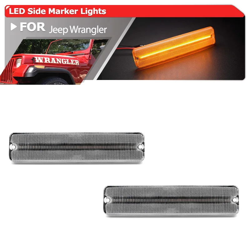 

For Jeep Wrangler YJ 1987-1995 Amber Led Side Marker Lights Indicator Turn Signal Lamps OEM:56001424 Canbus Front Sidemarkers