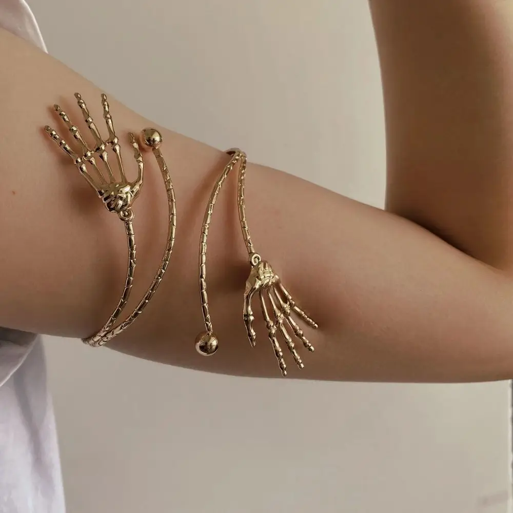 

Punk Fashion Skeleton Hand Coiled Spiral Upper Arm Cuff Armlet Armband Bangle Bracelet Jewelry For Men&Women Party Bracelets