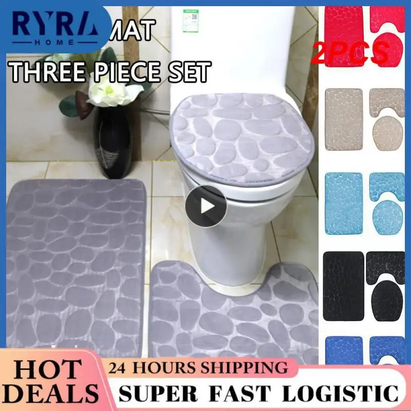 

2PCS Home Bathroom Bath Mat Set Toilet Soft Non Slip Bath Mat Bathroom Rug Shower Carpets Set Toilet Lid Cover Floor Mats