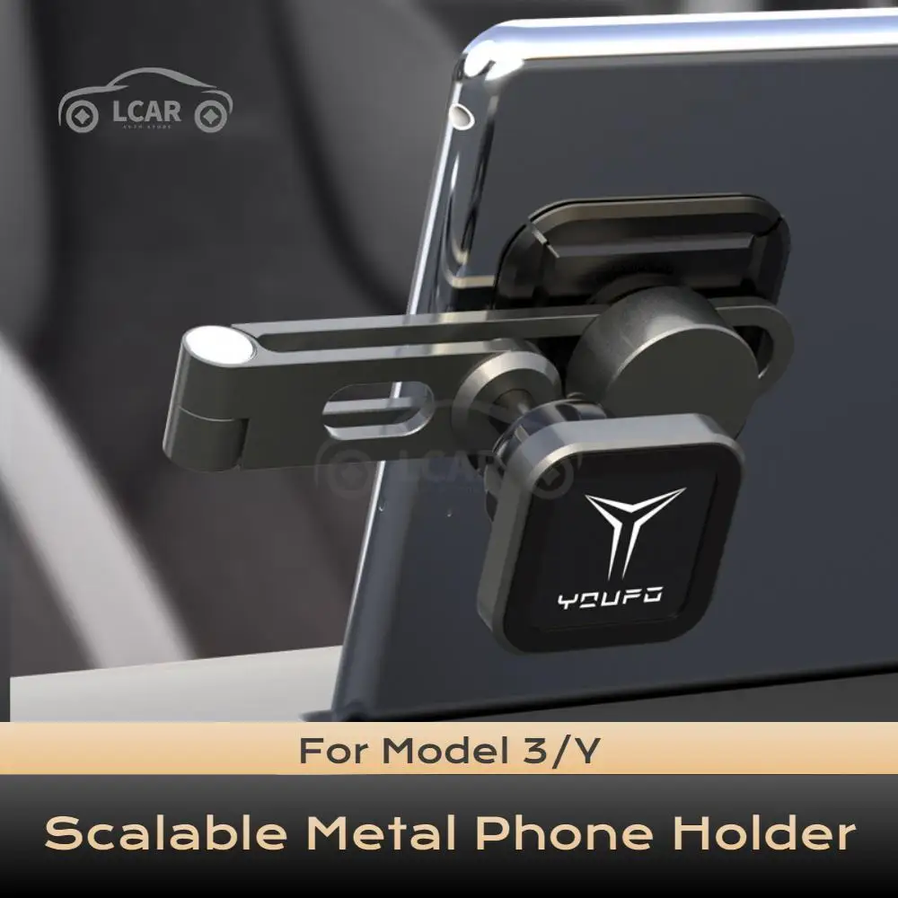 

For Tesla Model 3 Model Y Scalable ABS Metal Mobile Phone Holder Suspension Screen Hidden Magnetic Holder In The Center Console